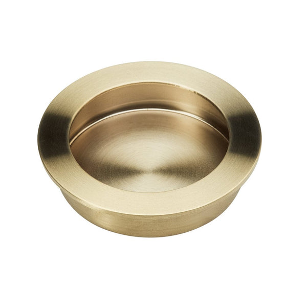 Brushed Brass Round Flush Pull 70mm | Mucheln