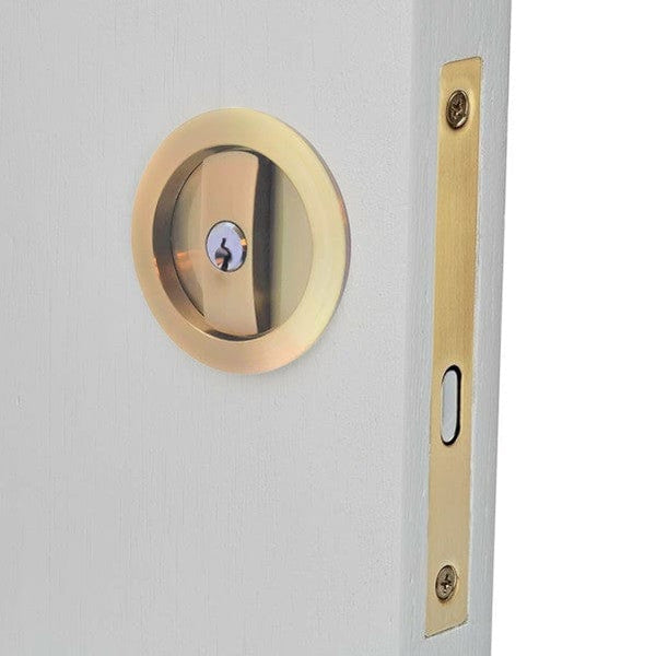 Brushed Brass Round Cavity Sliding Door Lock with Key I Mucheln