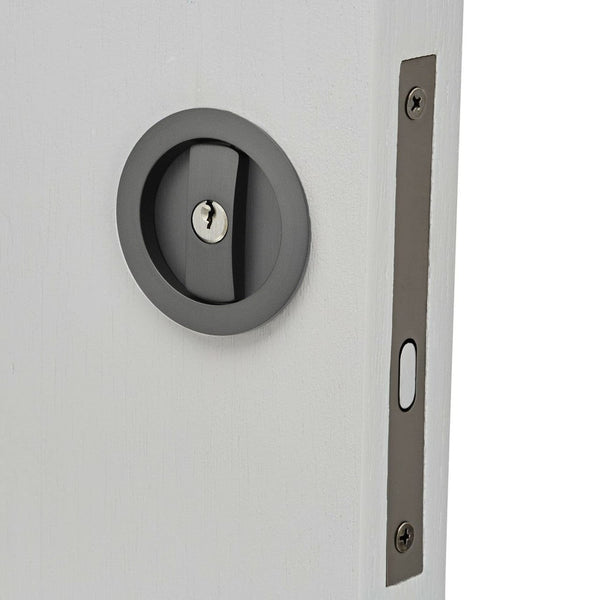 Gunmetal Grey Round Cavity Sliding Door Lock with Key I Mucheln