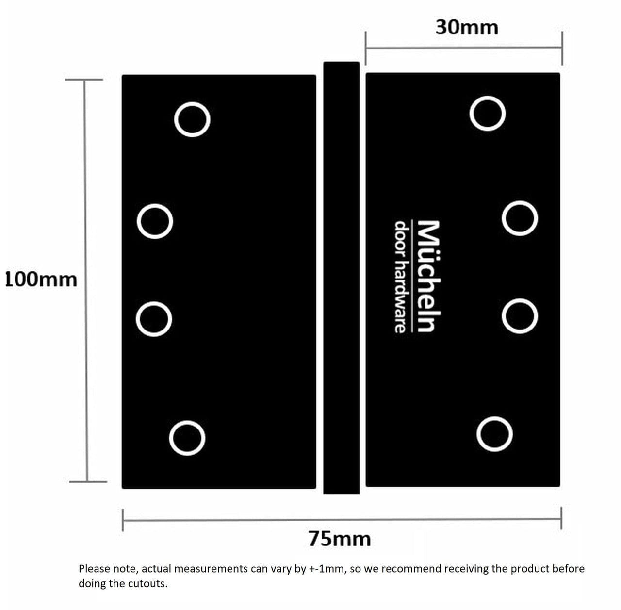 Matte Black Fixed Pin Door Hinge 100mm x 75mm (2 Hinges) Mucheln