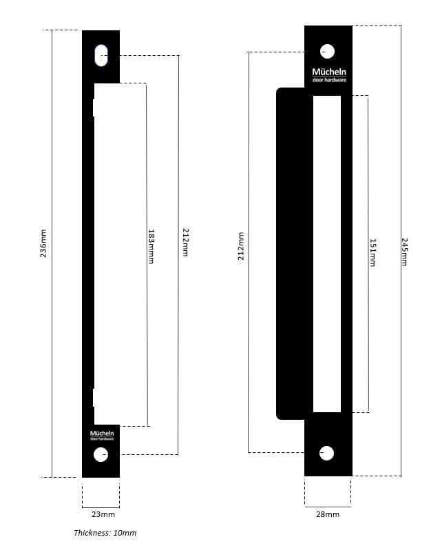 Steel entrance rebate kit dimensions